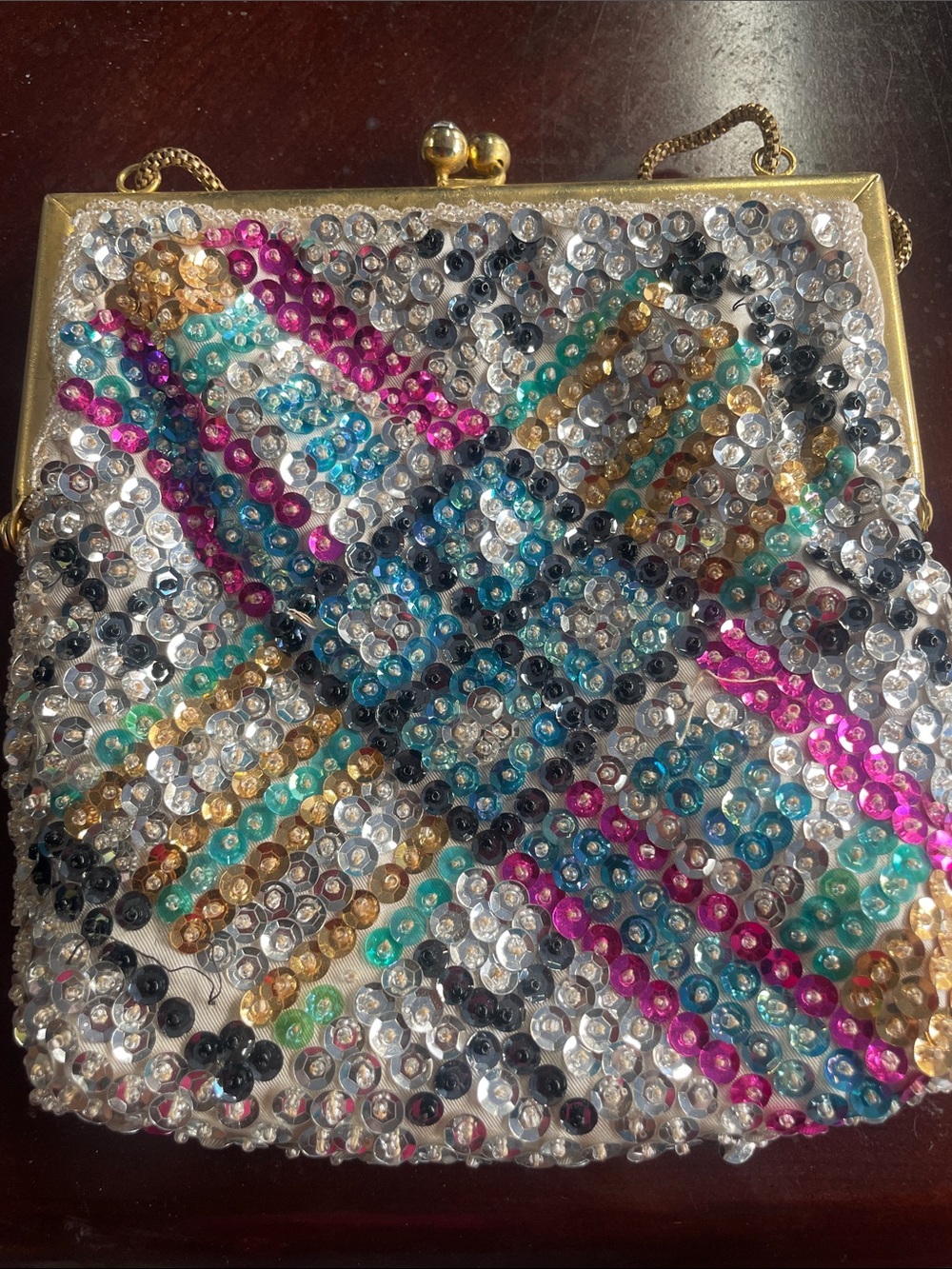 Sequin Embellished Multicolor Evening Clutch